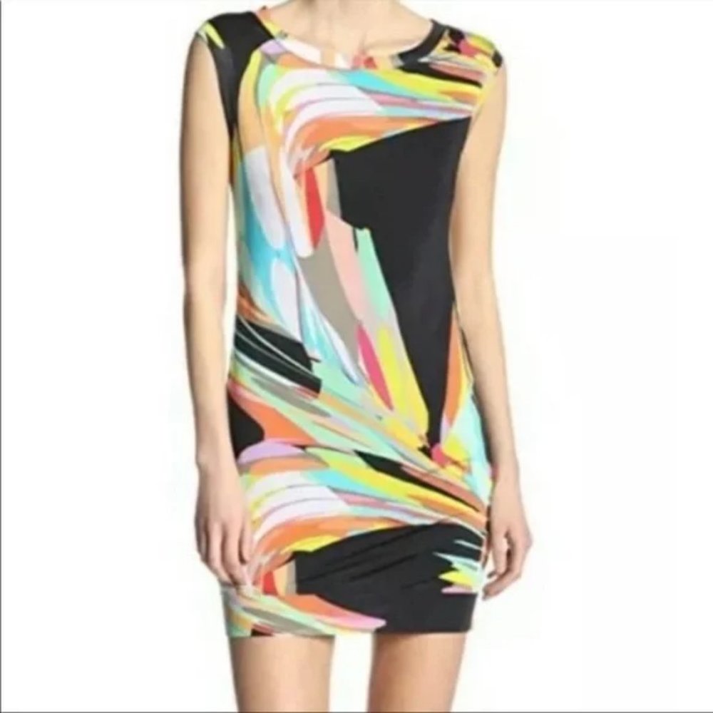 Fun! Trina Turk Zinnia Multicolor Abstract Print Jersey Mini Dress Size …